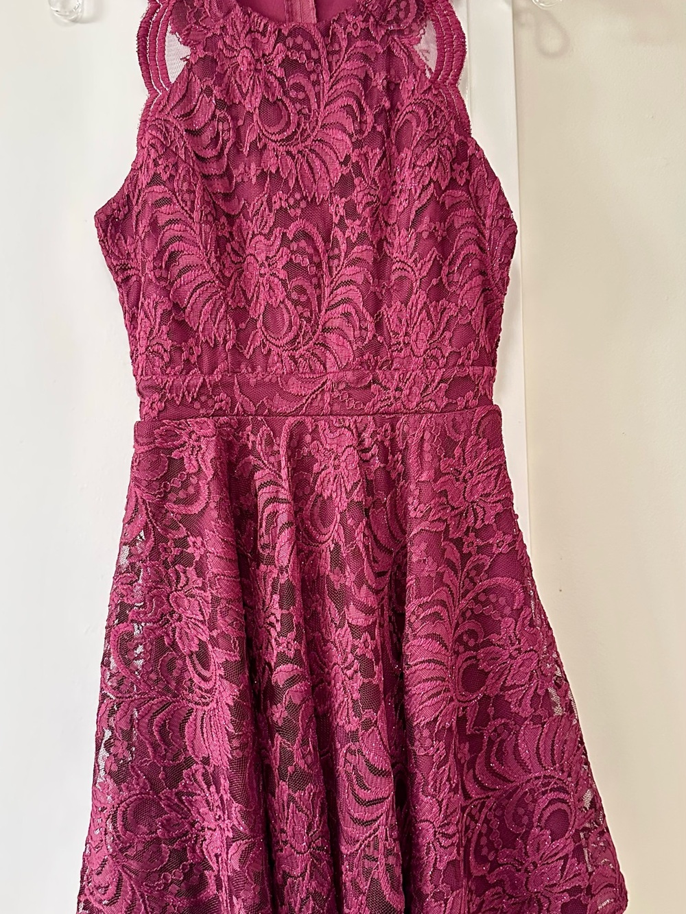 City Triangles Lace Halter Dress in Raspberry Plum